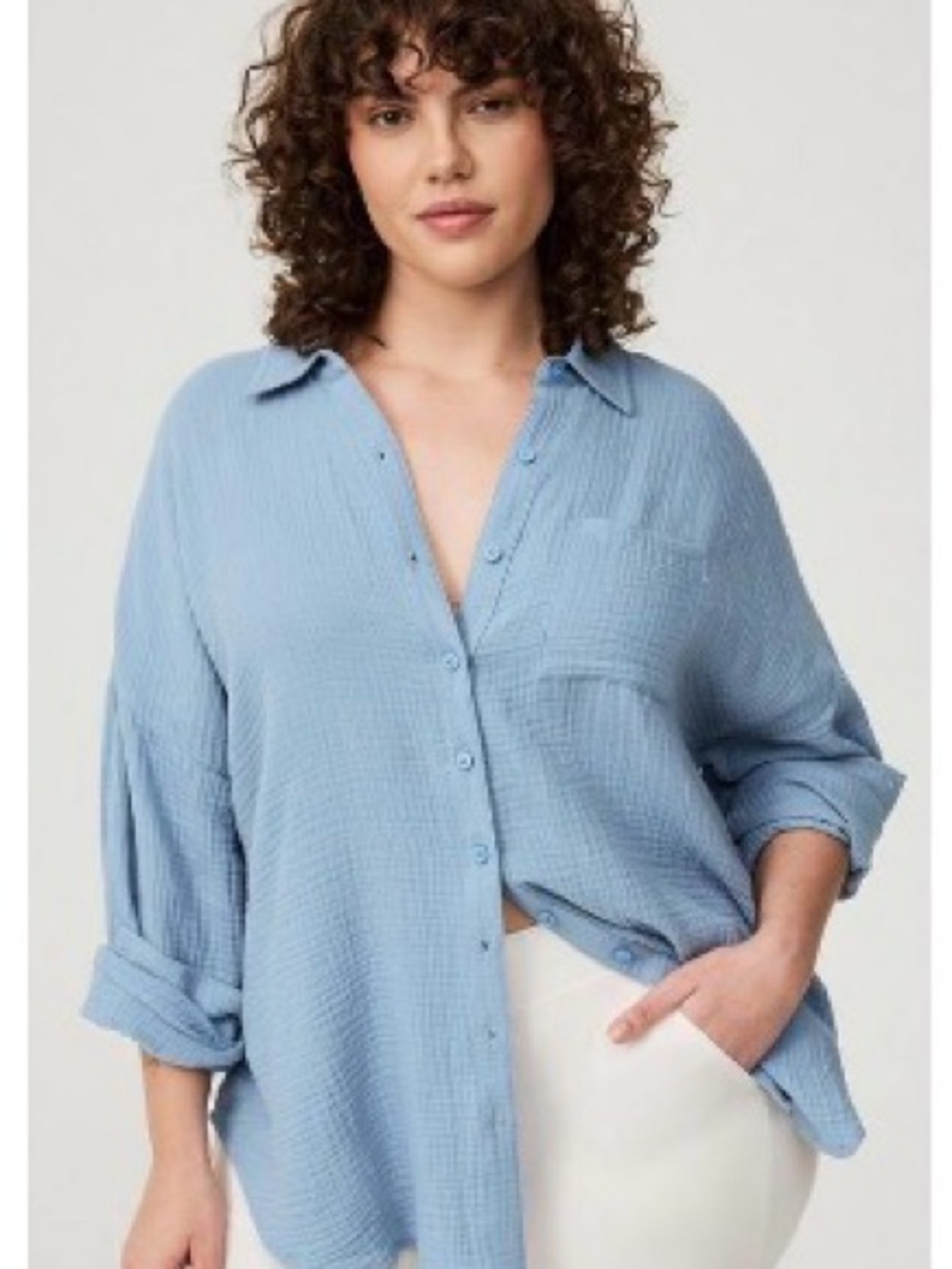 torrid Light Blue Button-Front Gauze Shirt